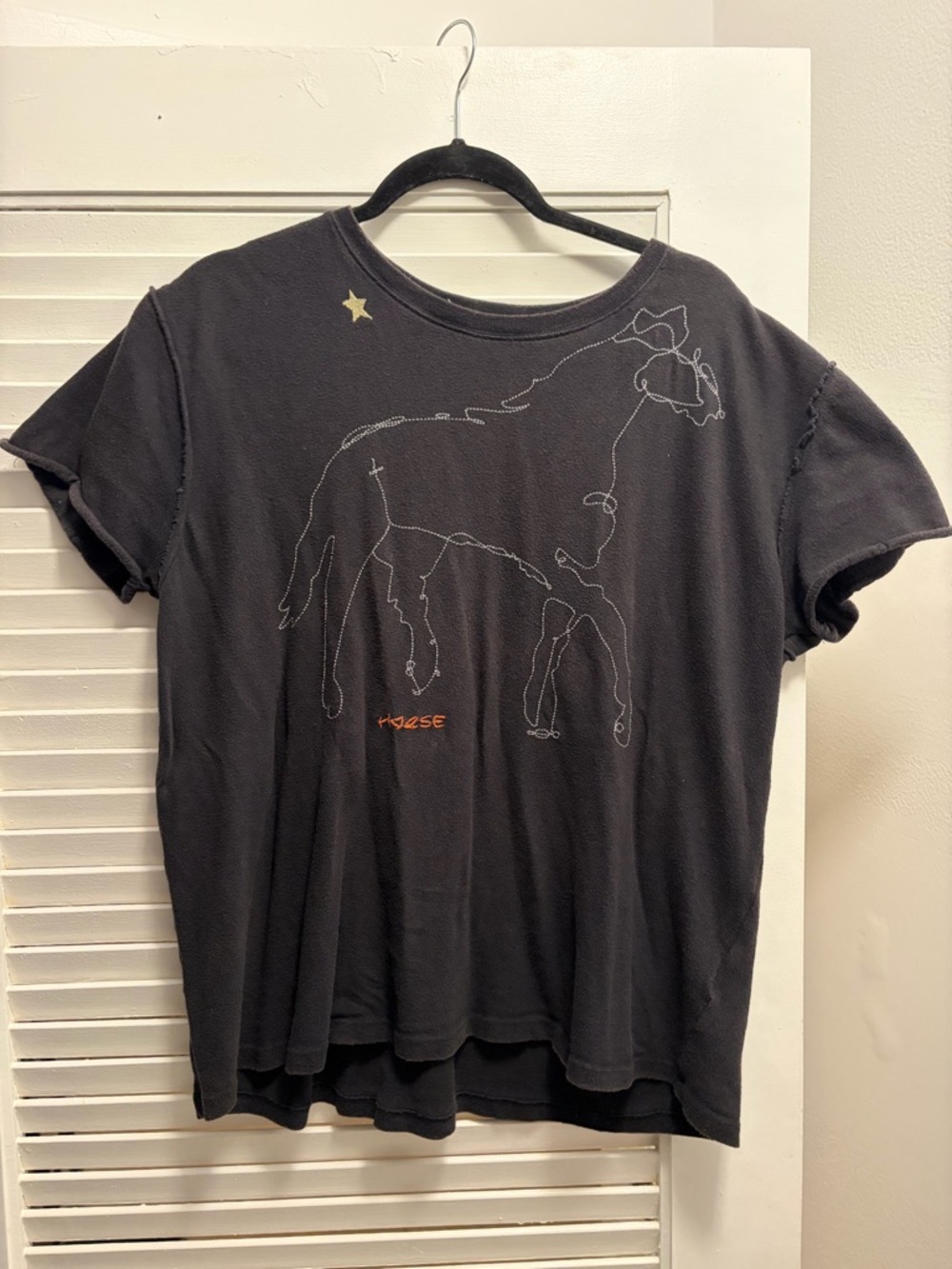 We The Free Black Tee with White Sketched Horse Detail